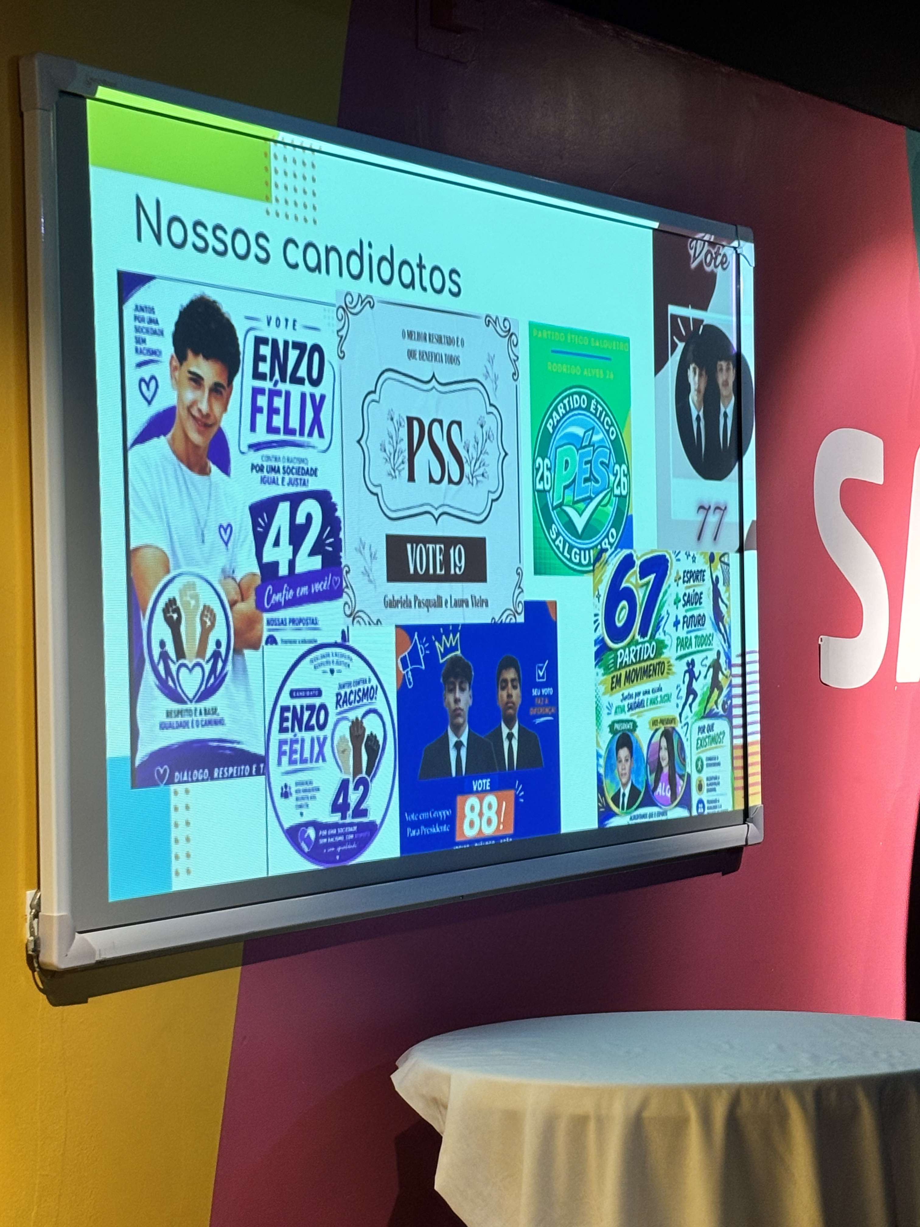 Tela com as chapas e os candidatos do Projeto Eleições do Salgueiro